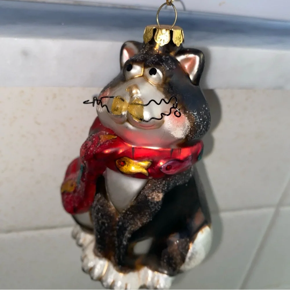 Vintage Glass CAT‎ Christmas Tree Ornament